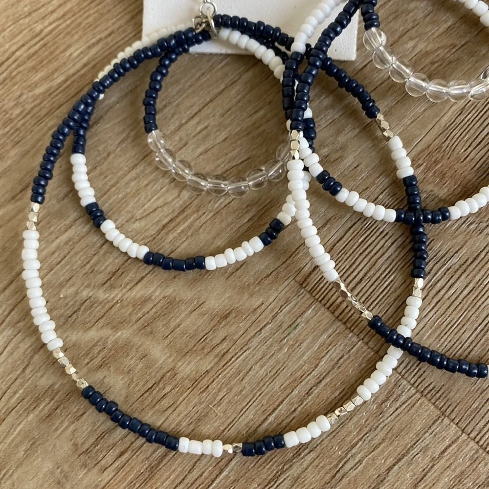 NEW NWT Free People navy Blue White Beaded Hoop Landslide Earrings Layered